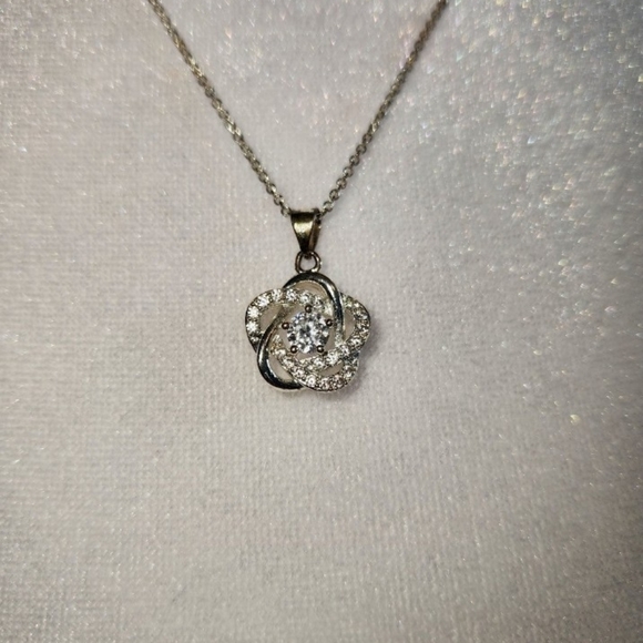 Vintage IBB Cubic Zirconia Sterling Silver Flower Necklace - Picture 5 of 7